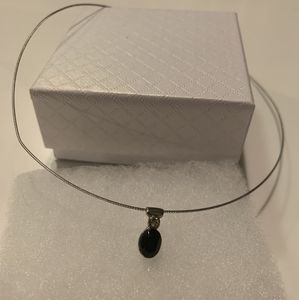 Silver wire and black stone necklace